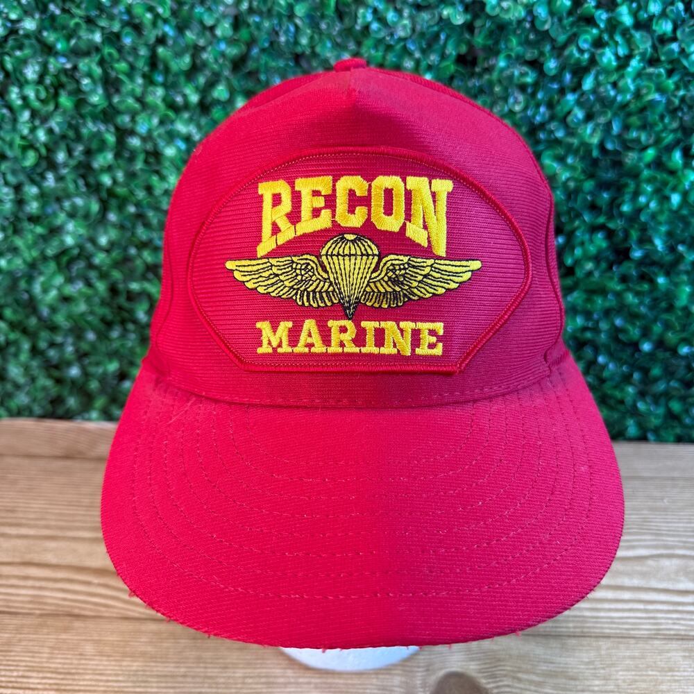 Adult Recon Marine Vintage Red Hat Made in the USA Adjustable Cap Eagle Crest